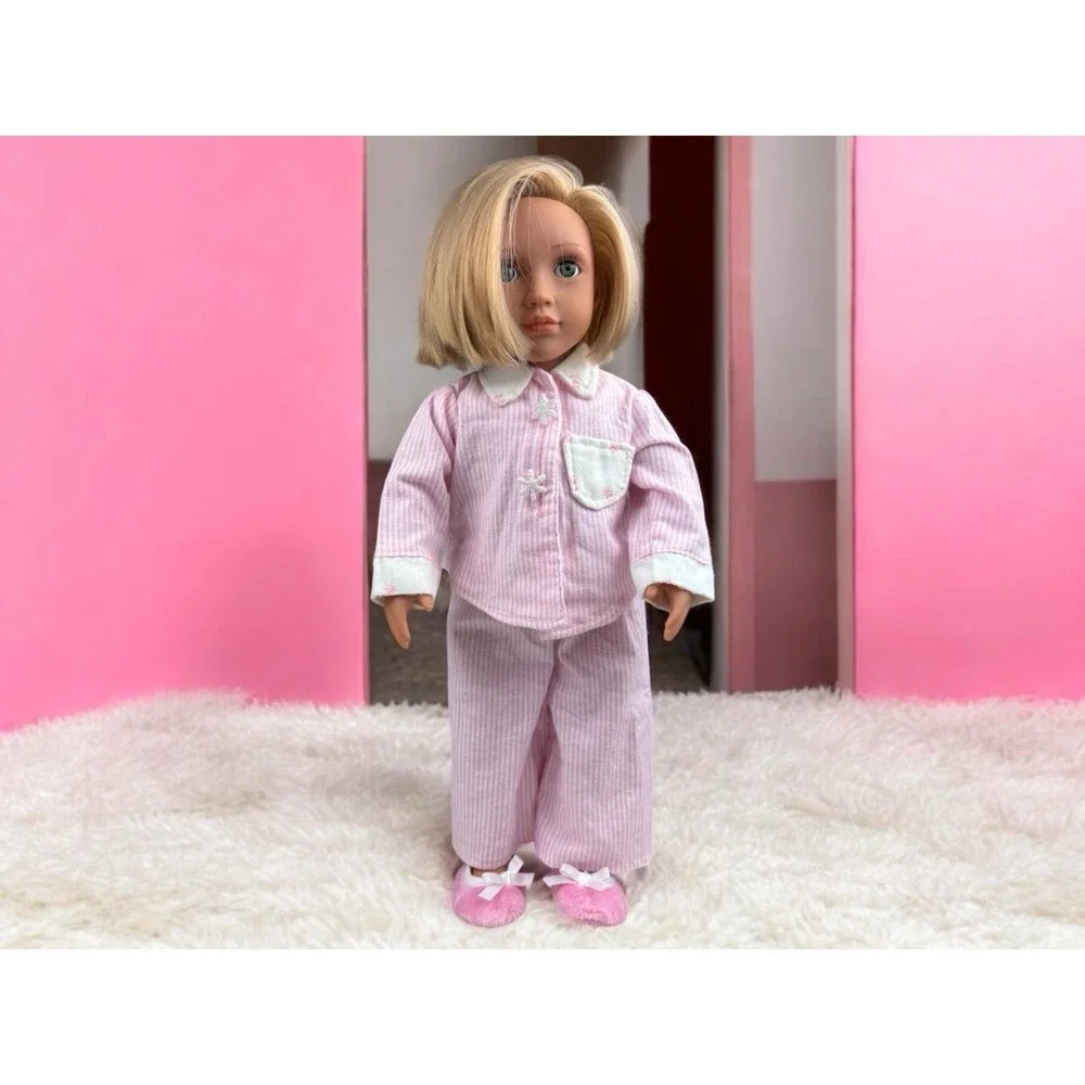 Pink Pajama Set With Snow Flake Buttons And Pink Slippers‎ For 18